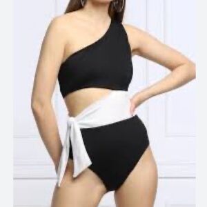 Lauren Black and White One Shoulder One Piece Swimsuit Size 18w NWOT